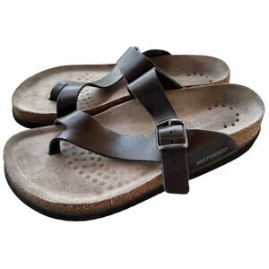 Mephisto Helen Sandals Black Leather Thongs Womens Buckle Boho Granola Gorpcore